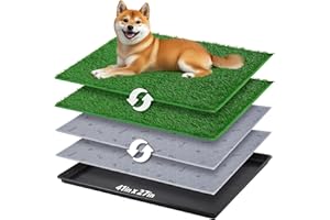 PICK FOR LIFE Dog Grass Pad with Tray - 41''x27'' Portable Dog Litter Box with 2 Pack Hemmed Edge Artificial Grass + 2 Washable Reusable Pee Pads, Indoor Outdoor Fake Grass Pad for Dogs Potty