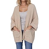 Athlisan Women's Oversized 3/4 Sleeve Open Front Cardigan Outwear with Pockets(Apricot-L)