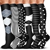 Acture 6 Pack Compression Socks for Women and Men - Knee High for Medical, Running, Nurses, Travel