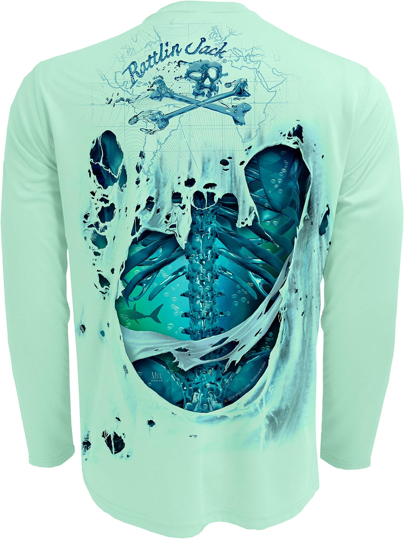 Rattlin Jack Men's UPF 50+ Fishing Skeleton Performance Long Sleeve Shirt