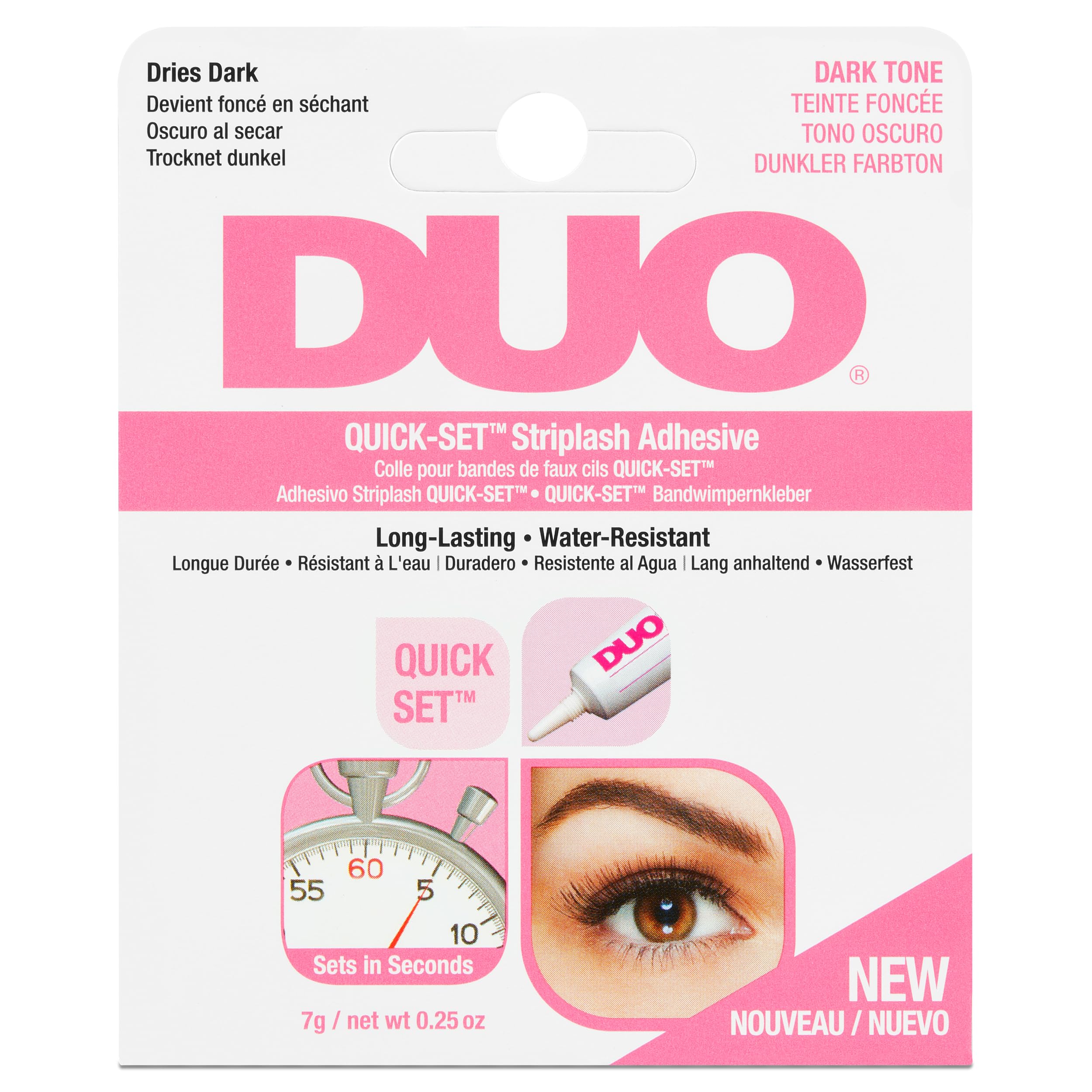DUO Quick-Set Striplash Adhesive | Strong Eyelash Glue with Lightweight Formula | Professional Lash Glue for Eyelash Extensions, Cluster Lashes, & Individual Eyelashes | Black/Dark Tone, 0.25 Ounces