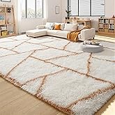 FALARK Fluffy Area Rugs for Living Room Bedroom, Modern Geometric 4x6 Feet White Rug, Soft Plush Shaggy Fuzzy Floor Bedside Carpet for Nursery Kids Girls Boys Teen Dorm Home Office Decor
