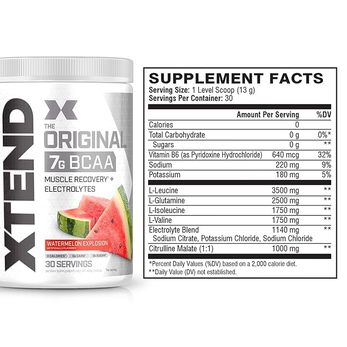 Scivation Xtend Bcaas Pre Workout 7g Bcaas 0g Carbs Sugar Calories 3 5 Leucine 2 5g L Glutamine 1g Citrulline Malate 420 G 30 Servings Watermelon Amazon In Health Personal Care