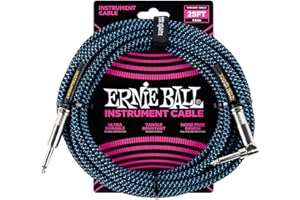 Ernie Ball Braided Instrument Cable, Straight/Angle, 25ft, Blue/Black (P06060)