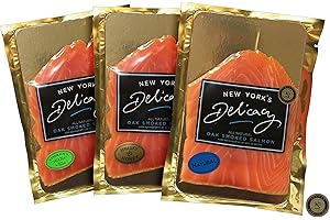 New York's Delicacy Smoked Salmon Nova - Spirits Gourmet Combo 3 x 4 Oz. (0.75 Lb.) [1 x Natural + 1 x Whiskey & Honey + 1 x Gin & Tonic] - Most Awarded, Pre-Sliced, Fully Trimmed, Kosher, Gluten Free, High in Omega 3 - From Fresh 100% Natural Atlantic Salmon Fillet…