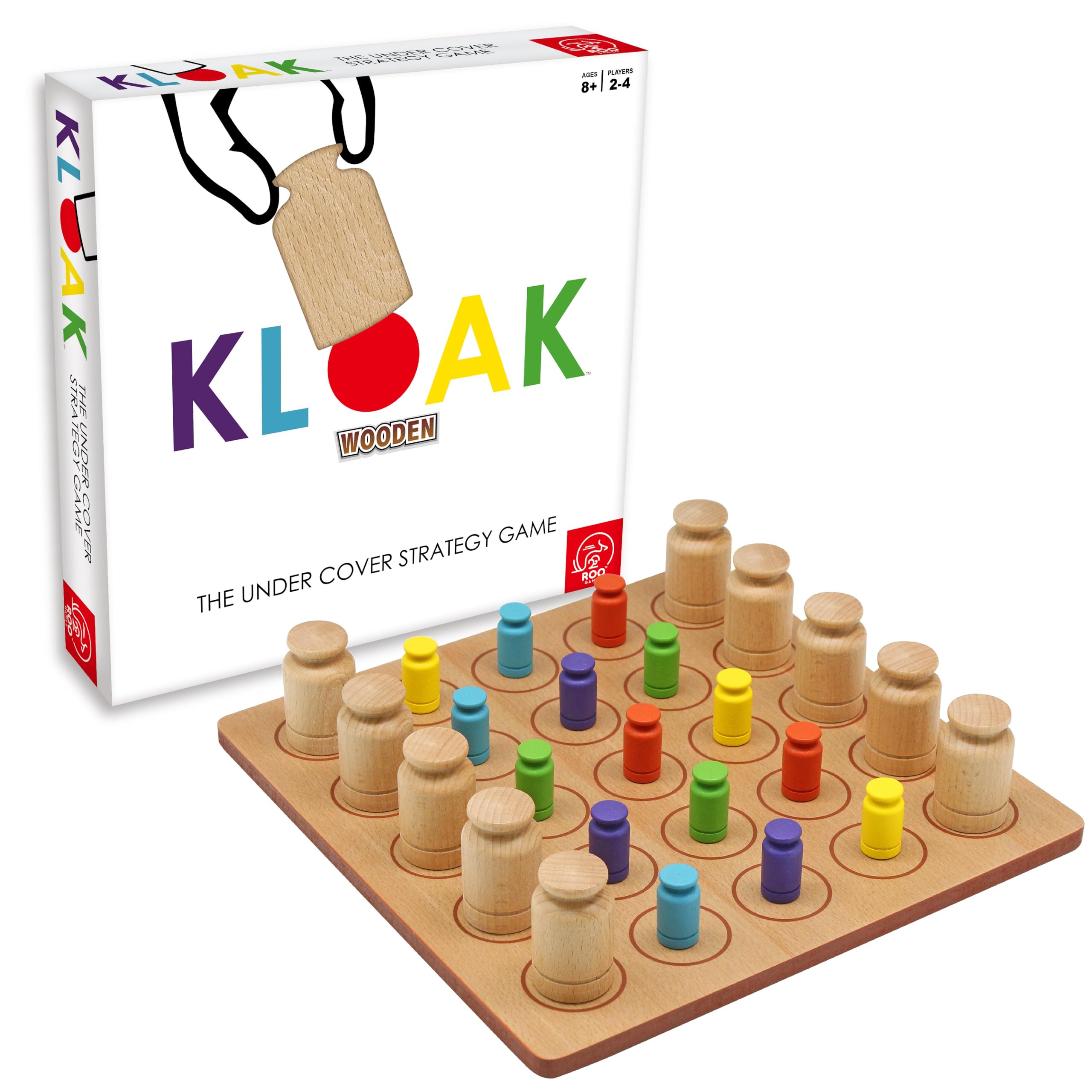 Roo Games KLOAK - All Wooden Strategy Board Games for Adults & Kids, 2-4 Players, Family Games, Popular Games for Ages 8+, Stimulates Critical Thinking, Durable Hardwood Components