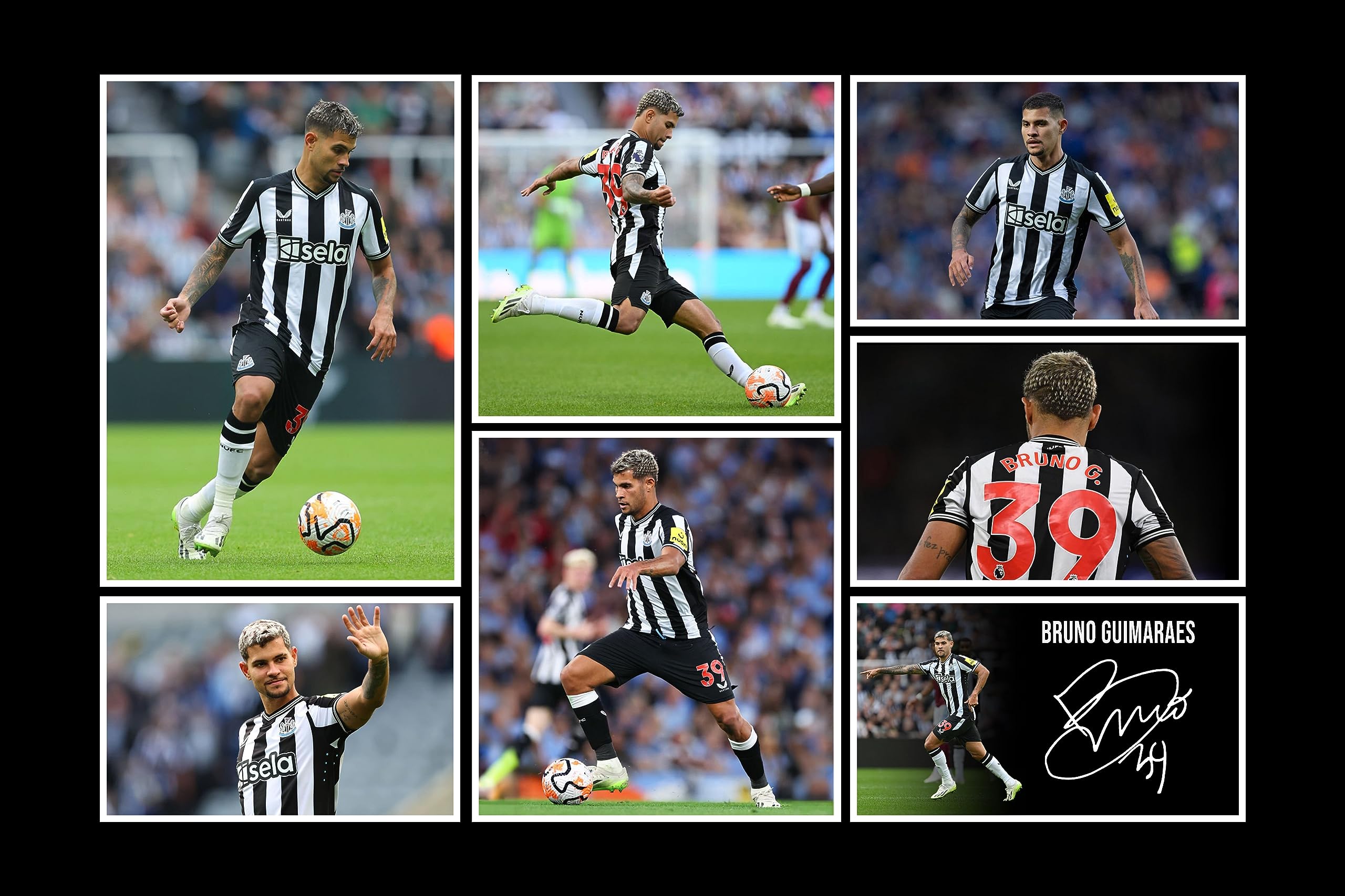 RJR PRINTS Bruno Guimaraes - Newcastle United Signed 12x8 Inch Montage Photo With Print Pre Printed Signature Autograph Football Gift