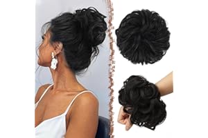 FESHFEN Messy Bun Hair Pieces - Large Wavy Curly Elastic Hair Bun Scrunchies Ponytail Extensions Synthetic Chignon Hairpieces for Women, Natural Black 1.94oz