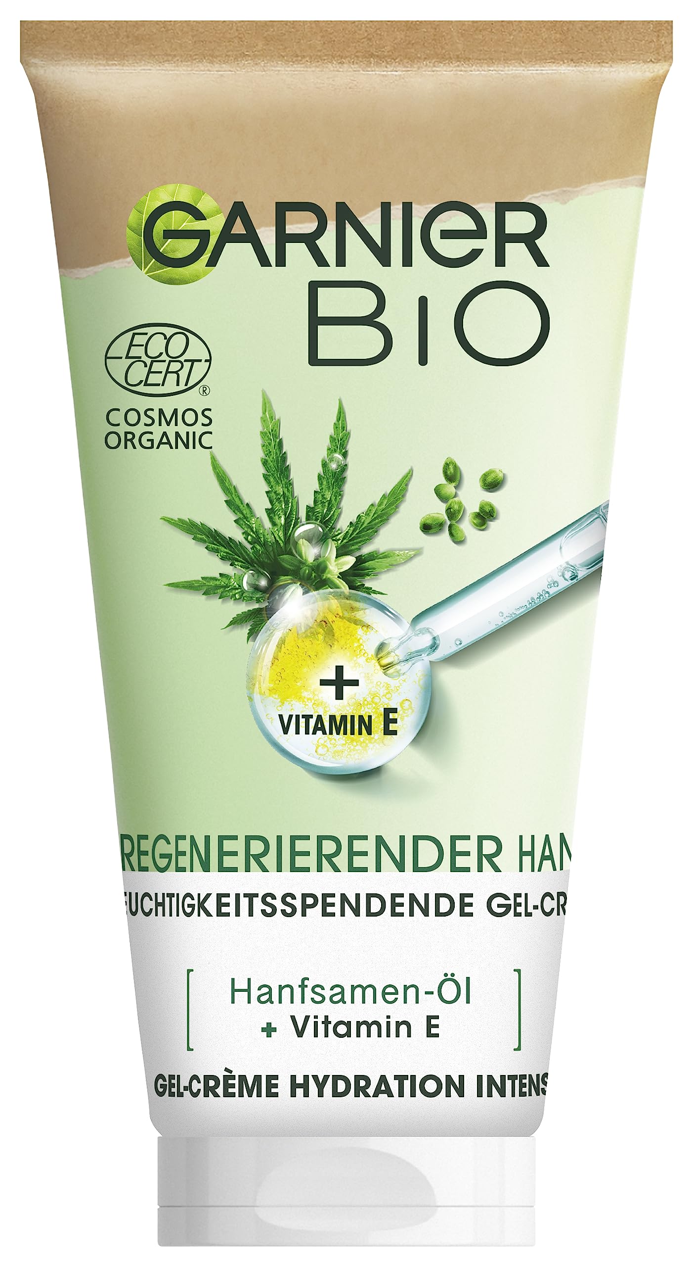 Garnier Gel Cream, Moisturising with Organic Hemp, Regenerates Sensitive Skin, with Vitamin E, Vegan Formula, Certified Natural Cosmetics, Intensive Moisture, 50 ml
