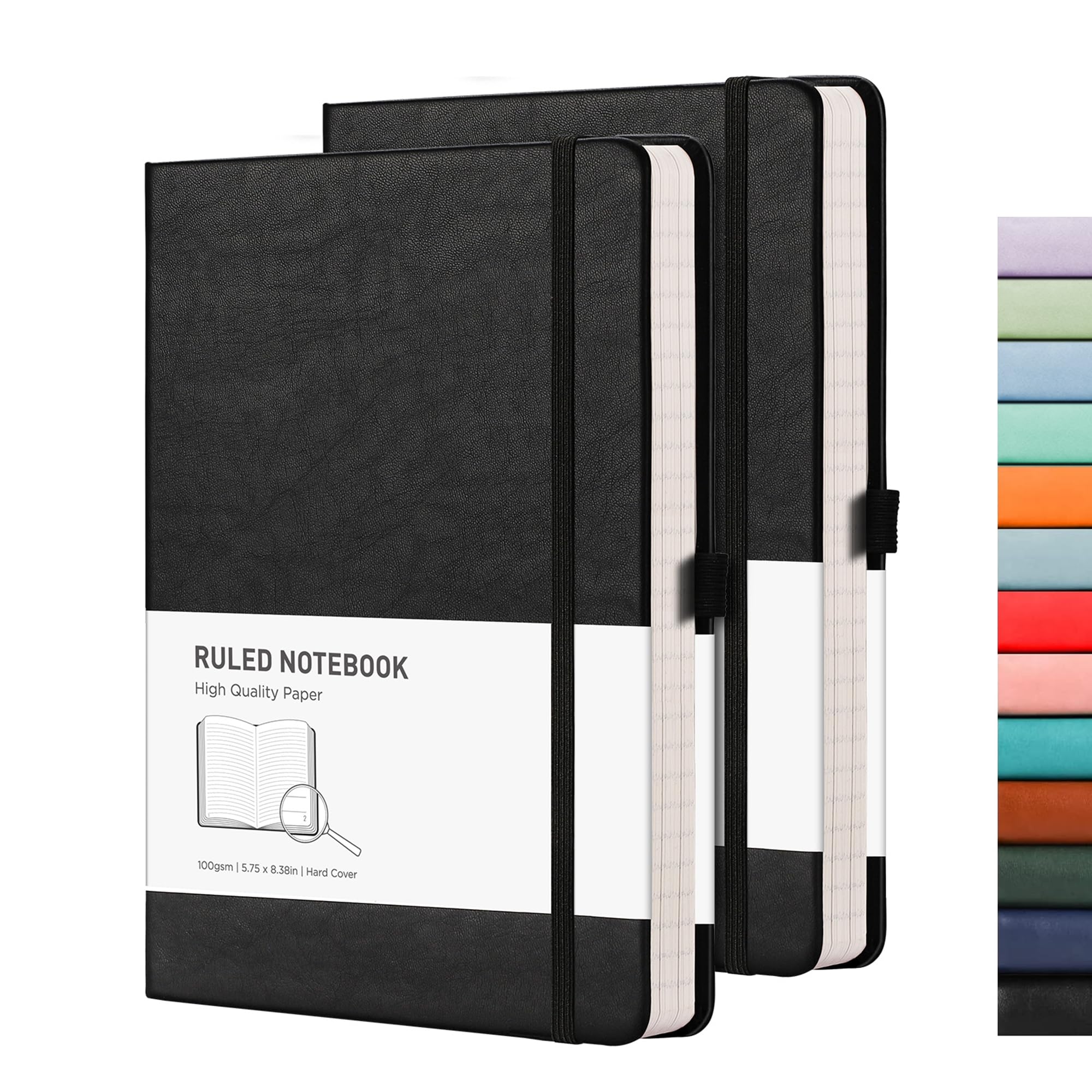 RETTACY Notebook A5 Lined Hardback 2 Pack - Thick Journal with 376 Numbered Paper,2 Free Sticky Notes Divider, Notepad with 100gsm Paper, 8 Perforated Sheets, Inner Pocket, 14.5 x 21cm (Black Black)