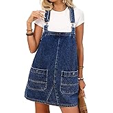ELLEVEN Denim Overalls Dress for Women Summer, Adjustable Straps Sleeveless Jean Dresses Loose Denim Romper with Pockets