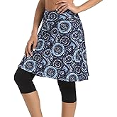 K898 Womens-Athletic-Skirts-Leggings 23" Midi-Length-Capris Modest-Golf-Skorts Workout-Running - Casual Tennis UV Protection Tummy Control with Pockets Blue Printed XXL