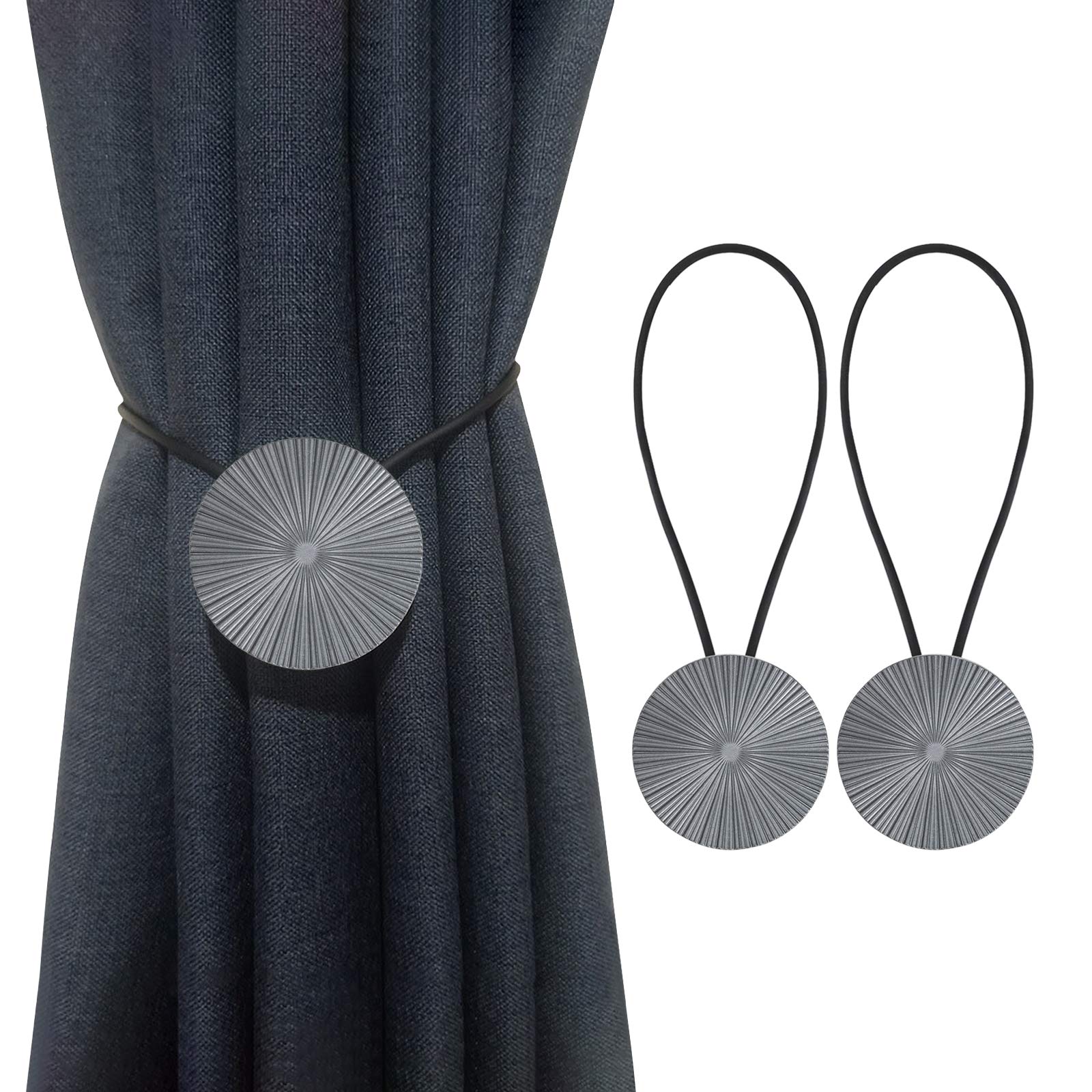 Decorative Curtain Tiebacks Round Magnetic Holdbacks Clips Simple Rope Tie Back for Home Office Decoration (Grey)