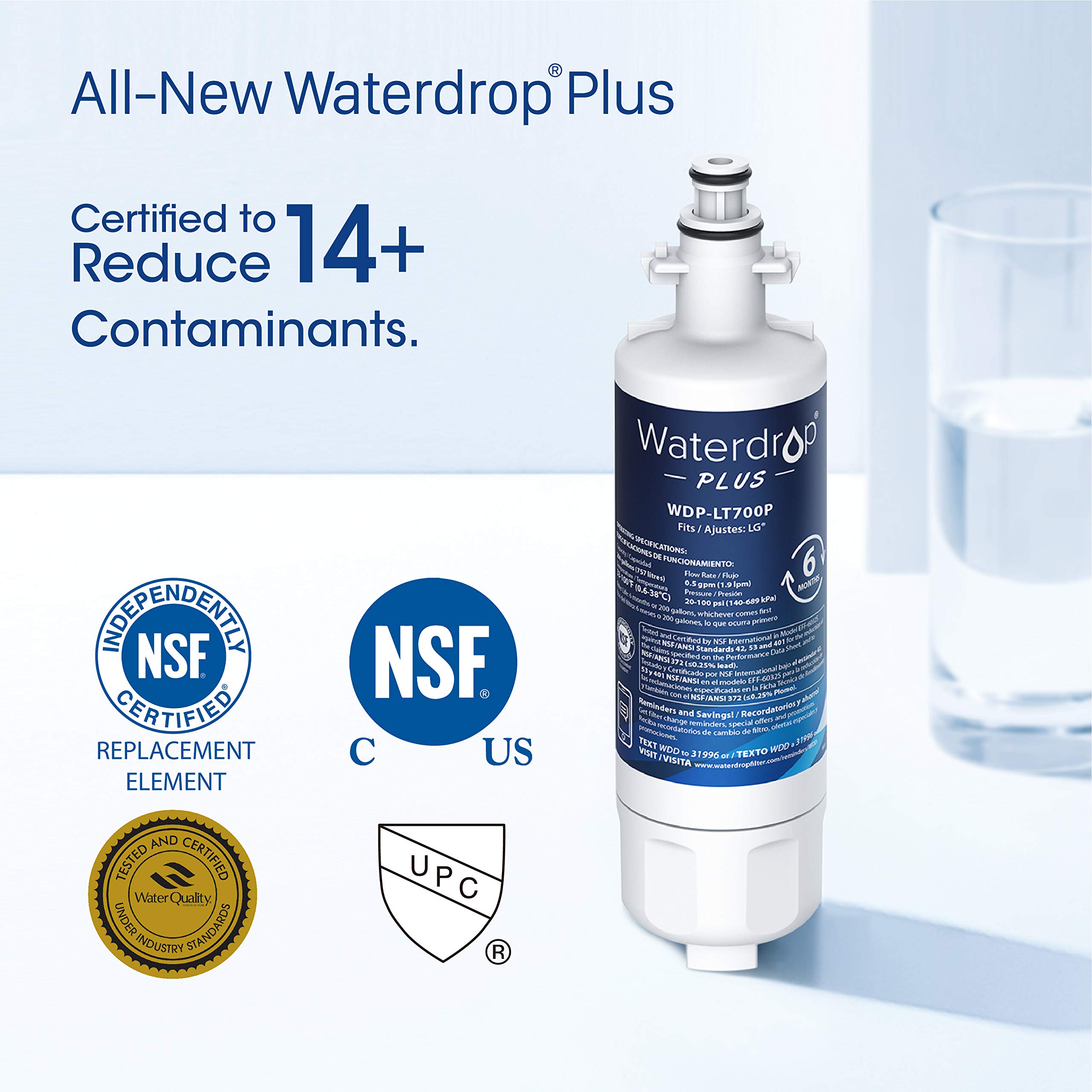 Waterdrop Plus Refrigerator Water Filter, Reduce Lead, Chlorine, Cyst