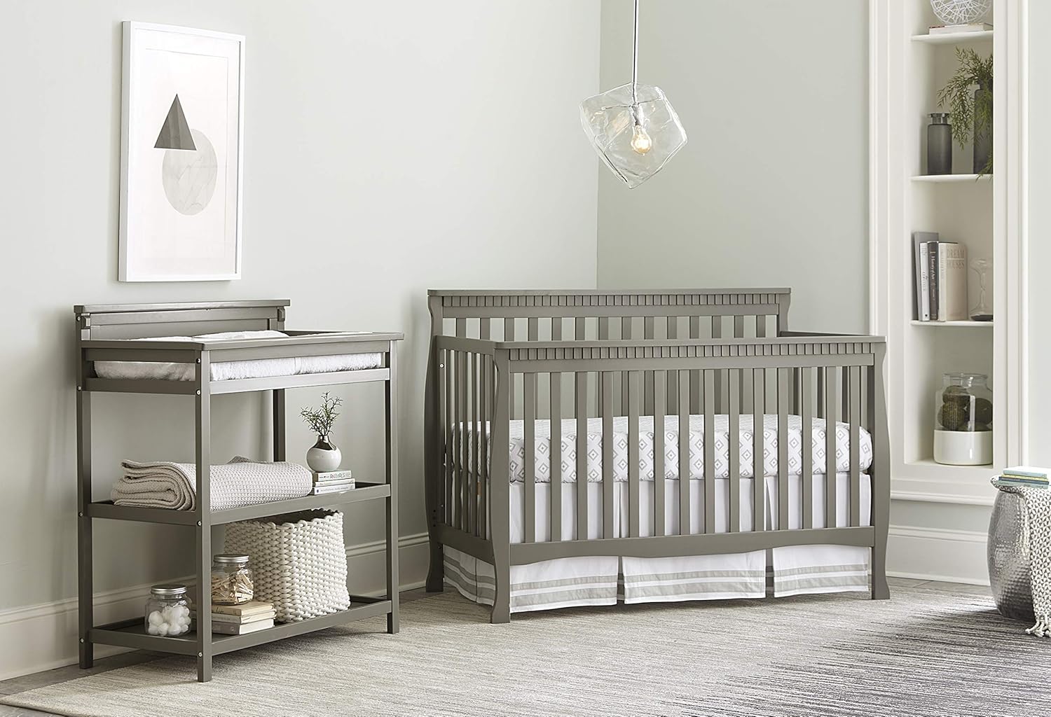 grey nursery shelves