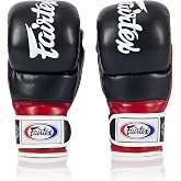 Fairtex FGV18 MMA Boxing Gloves, Leather Muay Thai Martial Arts Training | Full-grain hide with breathable mesh lining. Double-stitched wrist strap balances weight for bag drills and fitness routines
