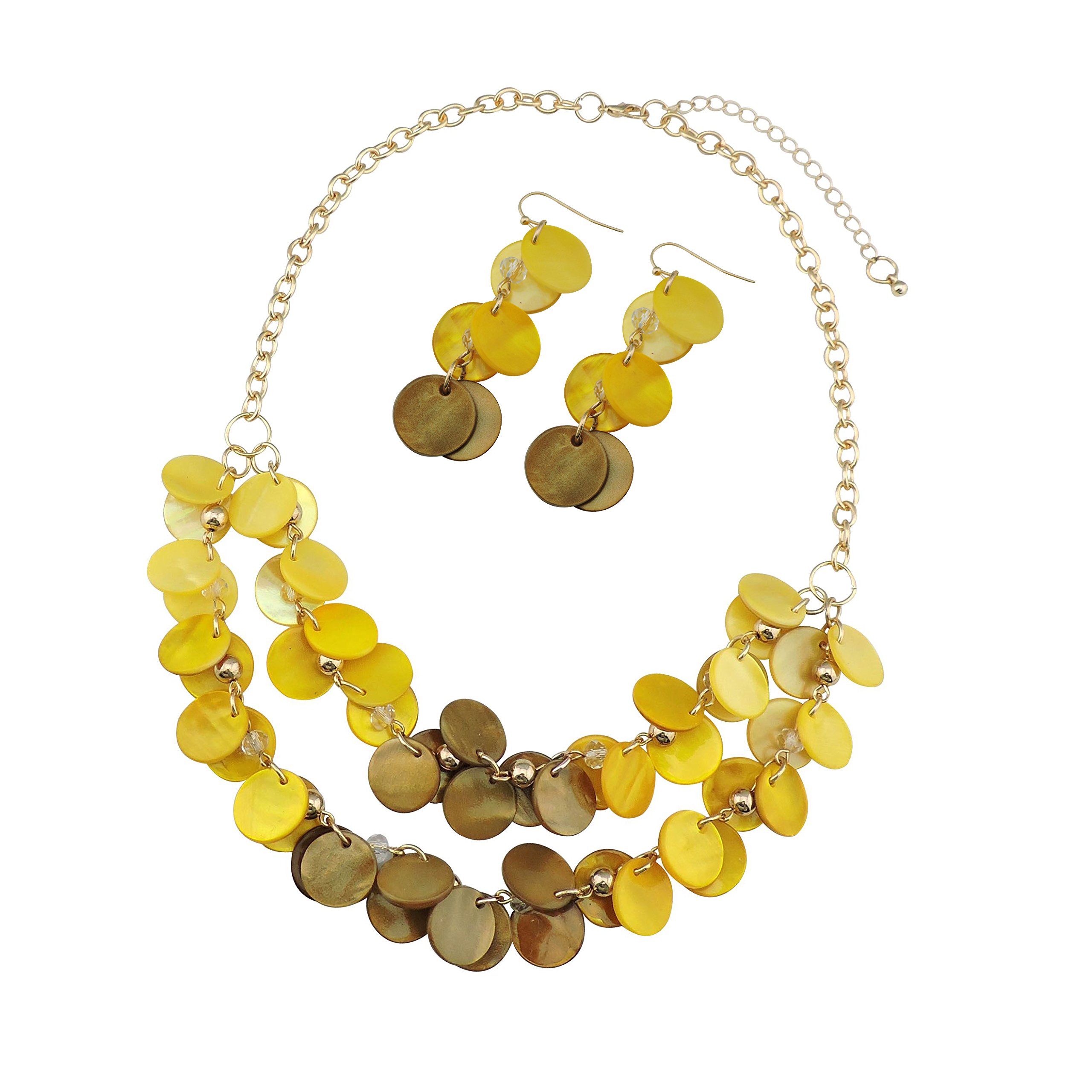 BOCAR 2 Layer Statement Choker Shell Necklace and Earring Set for Women Gift (NK-10248-yellow)