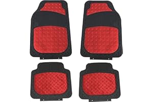 FH Group Automotive Floor Mats - Heavy-Duty Metallic Rubber Floor Mats for Cars, Universal Fit Full Set, Climaproof & Trimmable Floor Mats for Most Sedan, SUV, Truck, Red