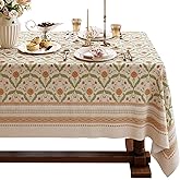 Dorachic French Linen Tablecloth Rectangular, Vintage Block Print Table Cloth, Waterproof Table Cover for Picnic Dining Party Wedding, Marigold Orange, 55x71''