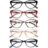 EYEURL 5-Pack Cat Eye Reading Glasses for Women- Men Blue Light Blocking Glasses Stylish Computer Readers for Women Anti Eyestrain & Glare with Spring Hinges,1.5