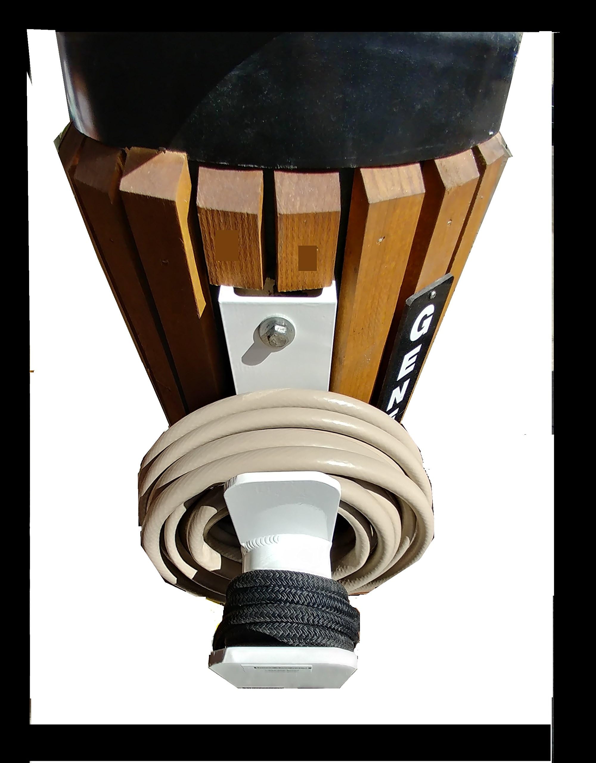 General Marine Products Hose Holder sectioned Holds Over 100' of Hose or line. Aluminum Powder Coated. Piling or Wall Mounted. WE are Still Open 1-3 Days