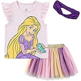 Disney Princess Moana Frozen Girls Short Sleeve Shirt and Tulle Skirt with Headband Set for Toddler and Big Kids