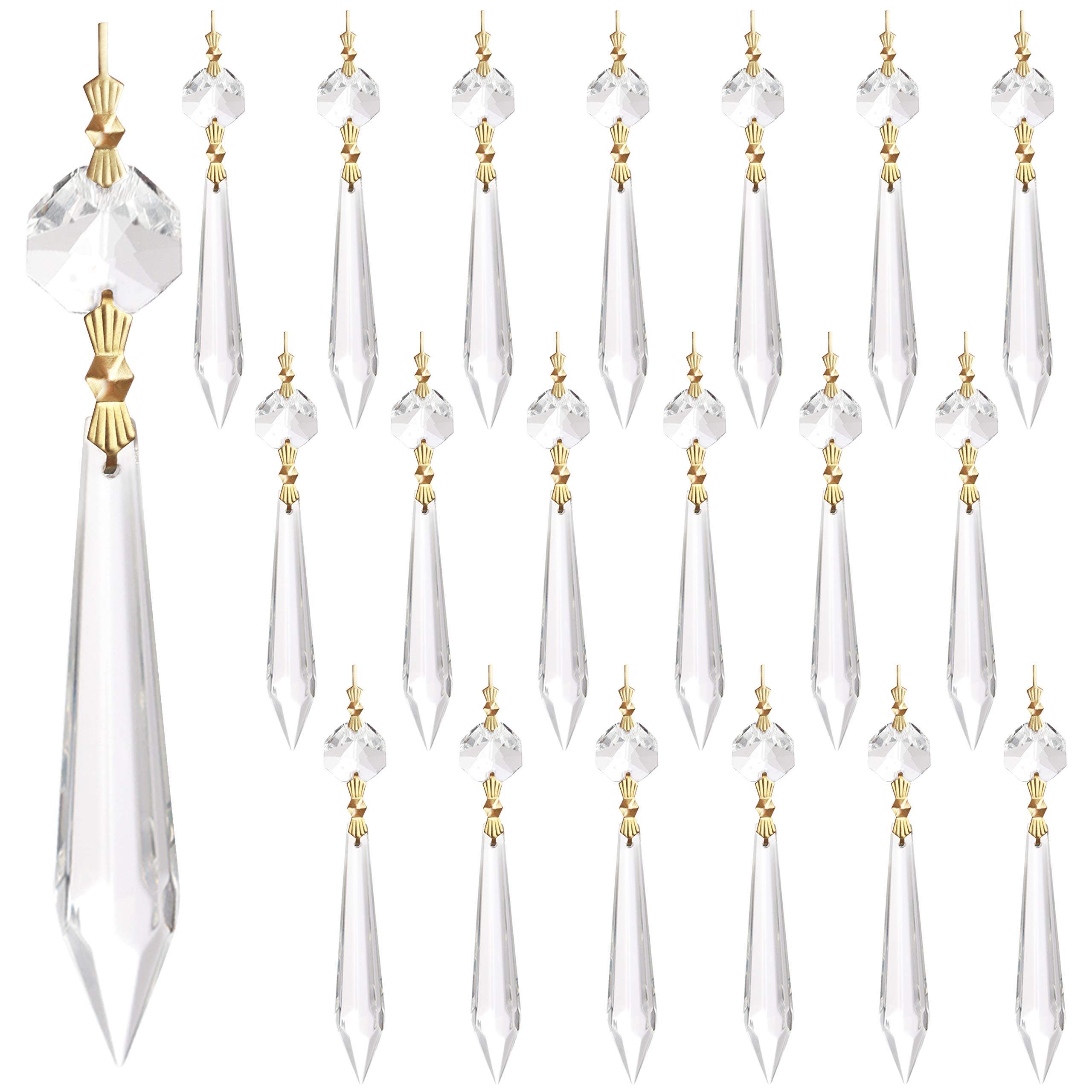 Belle Vous Clear Crystal Icicle Chandelier Pendants (20 Pack) - 11.5cm/4.52 Inches - Hanging Decoration Beads for Chandeliers, Prisms, DIY Suncatcher Parts, Wedding/Christmas Party & Garlands