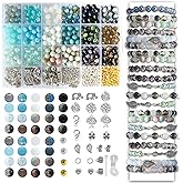 Glass Beads for Jewelry Making 18 Colors, Round Glass Beads Including 2-8mm Bead spacers, Blue Round Beads for DIY Jewelry Making Supplies for Adults, Bracelet Necklace Earring Making kit