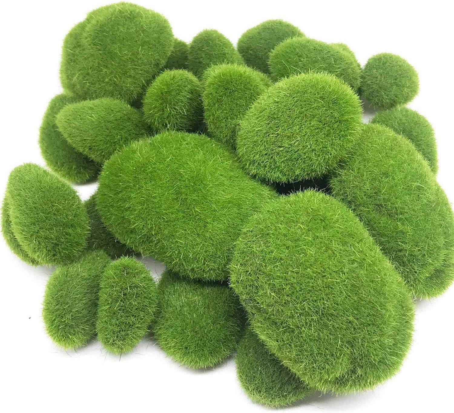 Domilay 30PCS 3 Size Artificial Moss Rocks Decorative, Green Moss Balls