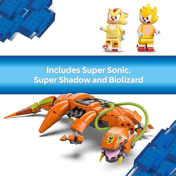 LEGO SONIC THE HEDGEHOG SUPER SHADOW VS. BIOLIZARD, GAMER GIFT FOR BOYS AND GIRLS, FUN COLLECTIBLE PLAYSET FOR KIDS AND VIDEO GAME CHARACTER FANS WHO LOVE ACTION TOYS 77003