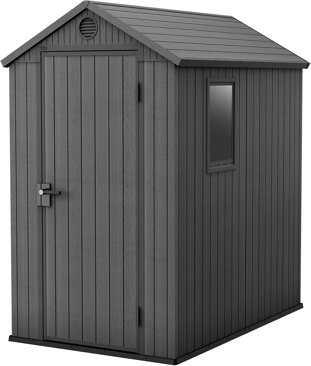 Keter Darwin Garden Storage Shed 6x4ft Grey Wood Look All Weather Resistant