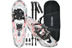 PEJEVIR 14/17/21/25/30 Inches Lightweight Snowshoes with Toe Box and Heel Lift, 3-in-1 Aluminum All-Terrain Snow shoes Kit with Adjustable Trekking Poles and Heavy-Duty Carrying Tote Bag for Women Men and Kid