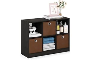 Furinno Basic 3x2 Cube Storage Bookcase Organizer with Bins, Espresso/Brown