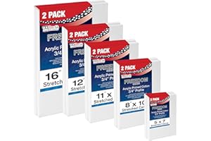 U.S. Art Supply Professional Quality Stretched Canvas, Multipack of 10 Medium Sizes, 2 Each 5x7, 8x10, 11x14, 12x16, 16x20 Inches - 12-Ounce Primed, 3/4", 100% Cotton - Painting, Acrylic Pouring, Oil