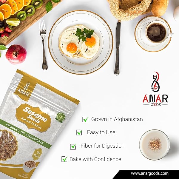 ANAR SESAME SEEDS | PREMIUM 16OZ (454G) BAG | BROWN RAW SESAME SEEDS FOR EVERYDAY USE | BEST FOR BAKING COOKIES, MIX IN MILK, SPRINKLE ON SALAD | RICH & NUTRITIOUS | NATURALLY GROWN IN AFGHANISTAN | PACK OF 1 | RESEALABLE BAG