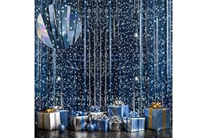 OQOQ Galaxy Foil Curtain Backdrop(4 Packs), 6.6x3.3Ft Starry Night Backdrops Space Themed Party Decorations Tinsel Foil Fring