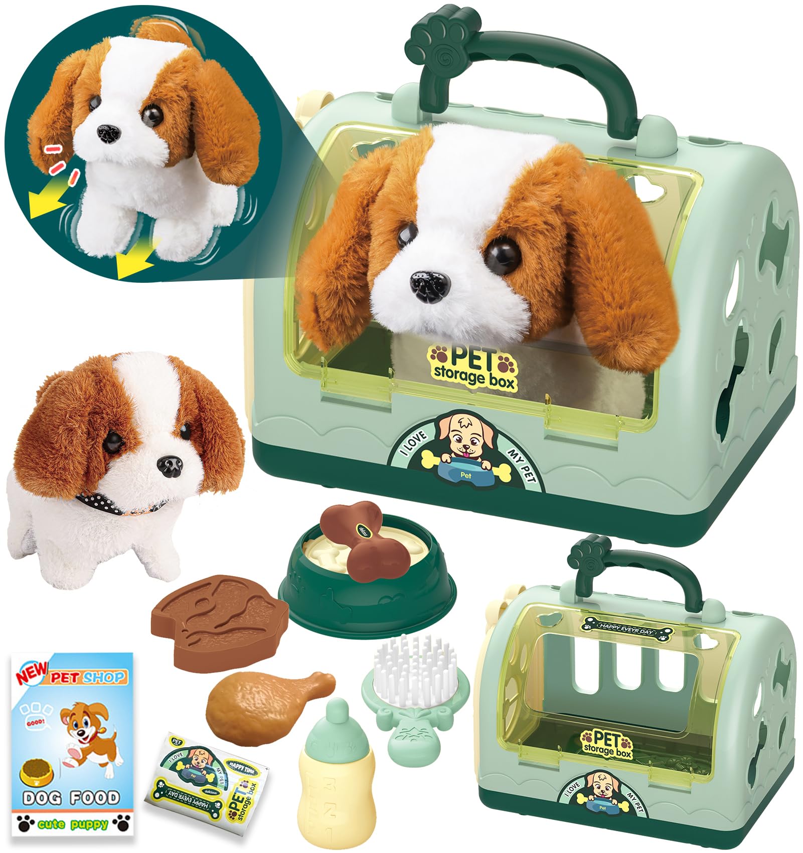 STAY GENT Toy Dogs for Kids Pet Care Role Play Toys Set 12Pcs Robot Dog Toys Feeding Grooming Vet Set for Kids with Electronic Walks Barks Dog & Cage Toys Gifts for Girls Boys 2 3 4 5 6 7 8 Years Old