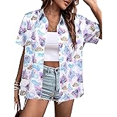BANGELY Magic Shirt Women Magical Kingdom T-Shirt Funny Graphic Hawaiian Button Down Shirts Family Vacation Short Sleeve Tops