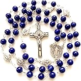 elegantmedical HANDMADE UNDOUBTED Lapis lazuli beads Rosary & Italy ST.BENEDICT Cross Gift Necklace Box