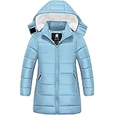 Pursky Girl's Lightweight Winter Coat Sherpa Lined Long Puffer Jacket Waterproof Warm Quilted Parka with Hood