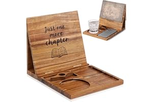 FABIAS Book Holder Stand for Reading Rest, Wooden Foldable Bookshelf with Thumb Page Holder, Cup, iPad & Phone Stand, Book Nook Reading Valet Desktop Triangle Bookstand for Readers Bookworms Gifts