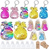 CiciBear 60 Pack Pineapple Double-Deck Flip Sequin Party Sets with 20 Keychains, 20 Thank You Tags and 20 Bags for Hawaii Party,Birthday,Carnival, Goodie Bag Stuffers, 5 Colors