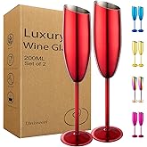 UNISWEET Champagne Flutes Set of 2, Premiumty Stainless Steel High Footed Champagne Glasses, 7oz Capacity,Unbreakable Slanted Champagne Glasses