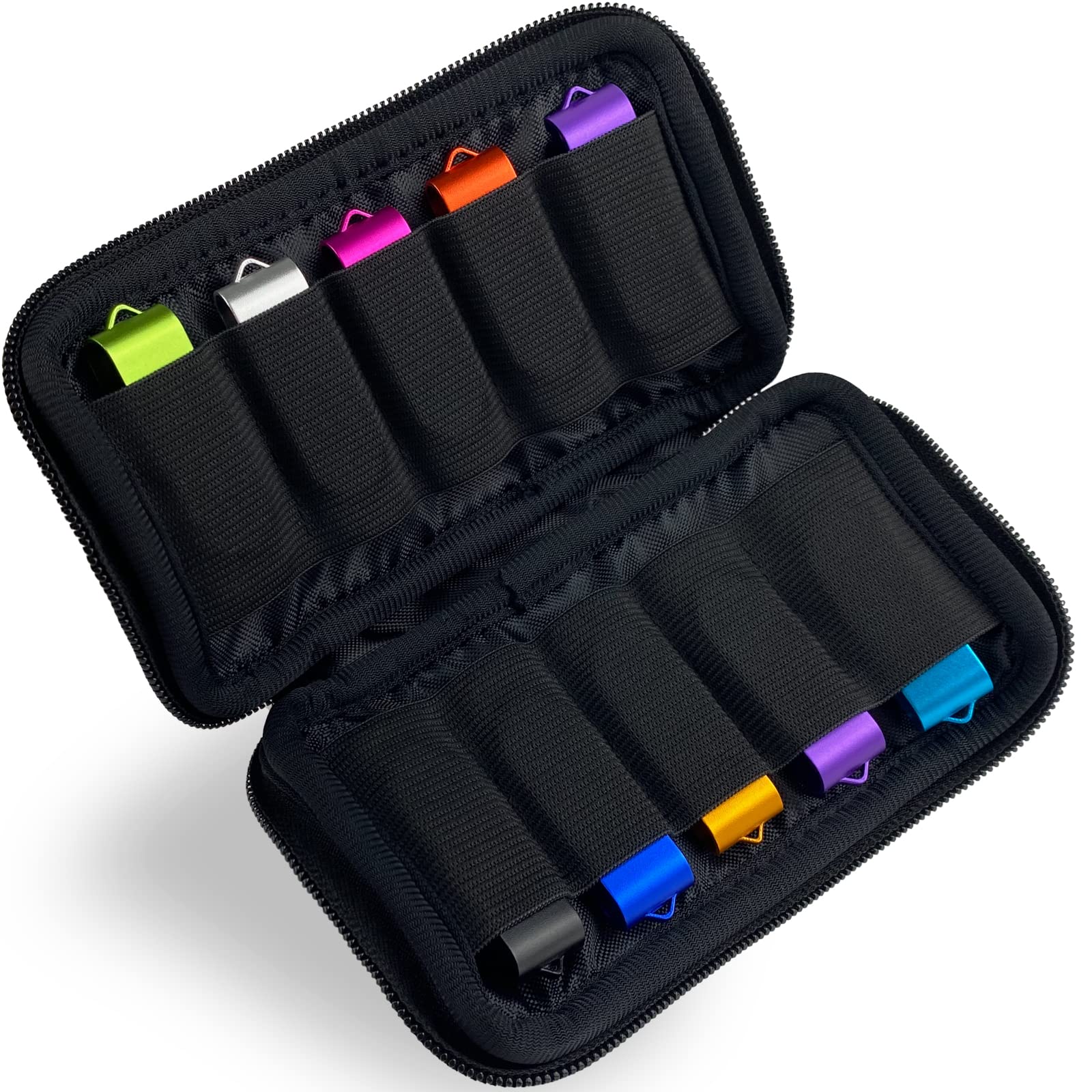 JBOS USB Drive Holder with 10 Slots, Multicolour Neoprene, Zipper Closure