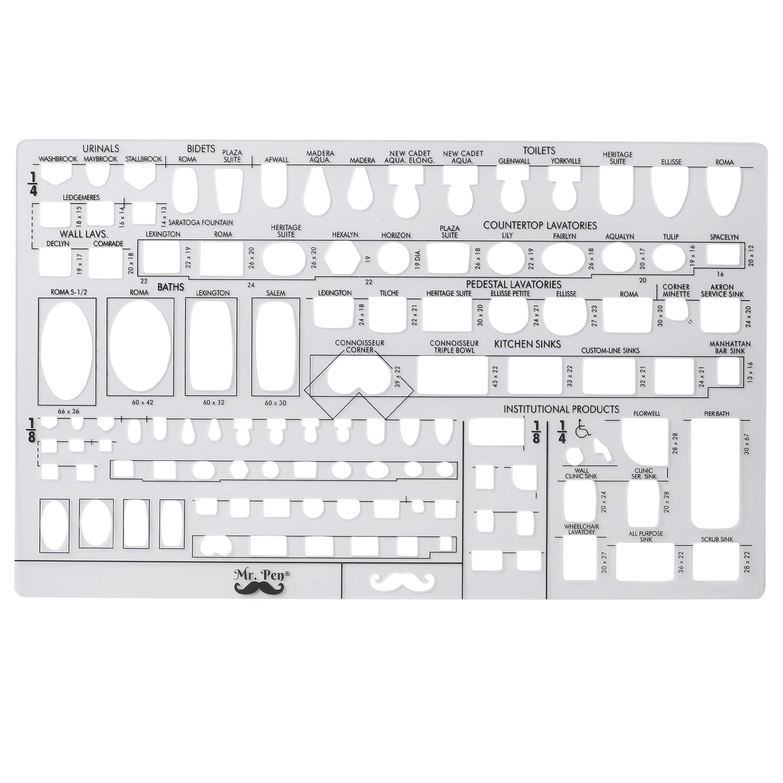 Mr. Pen Plumbing & Bathroom Design Tools - Drafting Ruler Shapes, Stencils & Fixture Templates