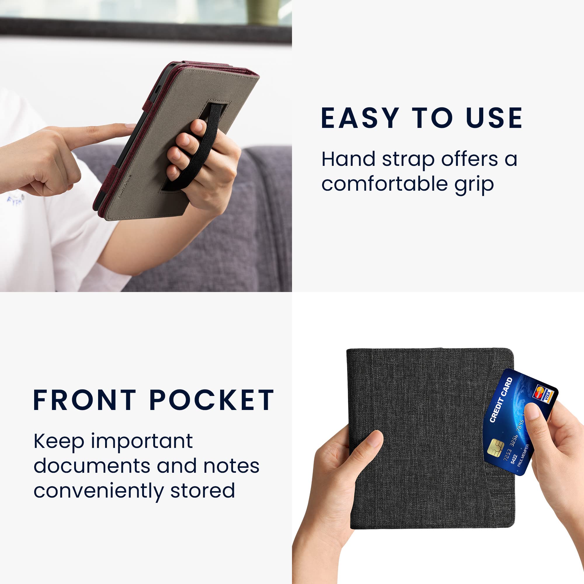 kwmobile Case Compatible with Amazon Kindle Oasis 10. Generation - Fabric Cover with Magnetic Closure, Strap, Pocket - Dark Grey