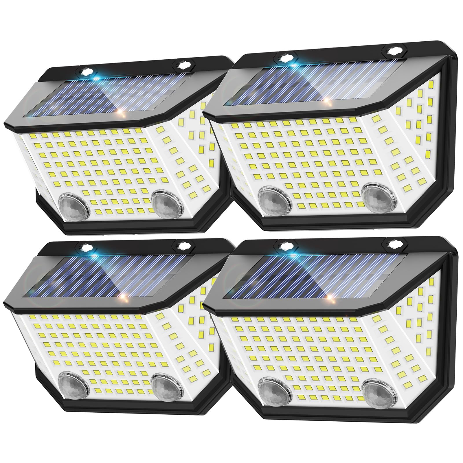 Kasonic Solar Dual-Sensor Lights Outdoor, 6500K Solar Motion Fence Lights with 300° Wide Lighting Angle for House, Outside Wall Solar Step Lights Waterproof for Garden, Door, Yard, Garage, 4 Pack