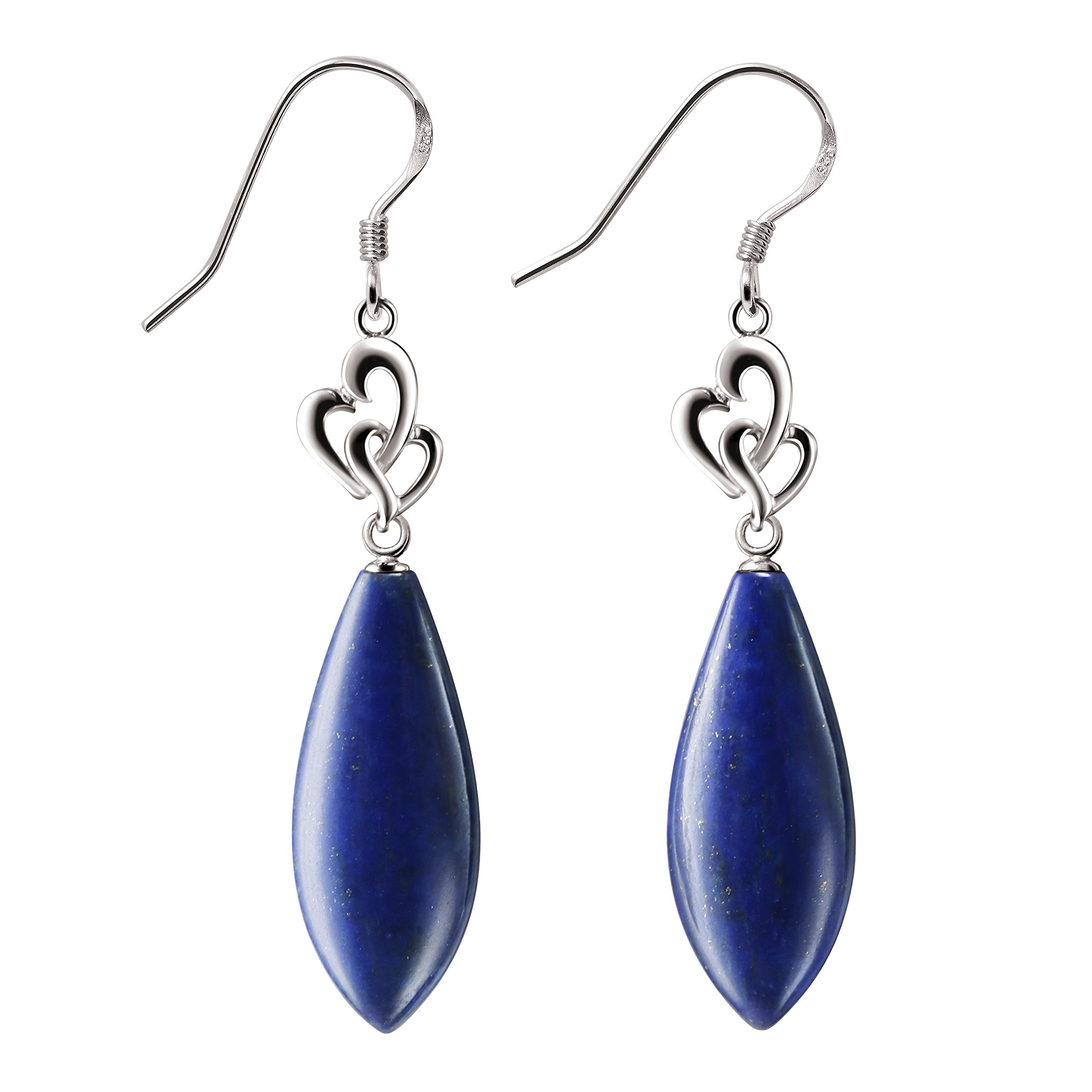 Franki Baker Blue Natural Lapis Lazuli Gemstones & 925 Sterling Silver Intertwined Hearts. Long Dangle Drop Statement Earrings Length: 5cm