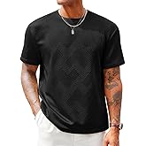Runcati Men's Casual T-Shirts Short Sleeve Crewneck Summer Stretchy Shirt Textured Jacquard Tops