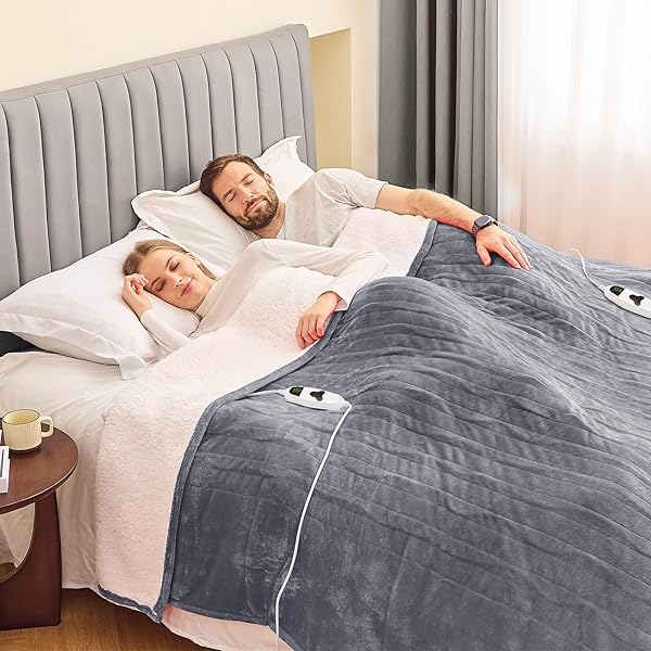 GREENOAK HEATED BLANKET ELECTRIC KING SIZE 100″X90″ DUAL CONTROL, HEATING BLANKET WITH 10 HEAT LEVELS 8 HOURS AUTO-OFF, FLEECE SOFT GIFTS FOR GRANDMA SENIORS MOM,MISTY GREY